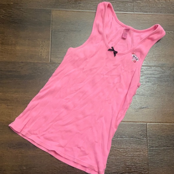 Y2K Vintage BETSEY JOHNSON Pink Ribbed Tank Top RARE XOXO HEART BLING COTTON MED